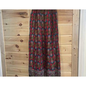 Vintage Women's MALBE Red & Blue Paisley Maxi Skirt Size 8